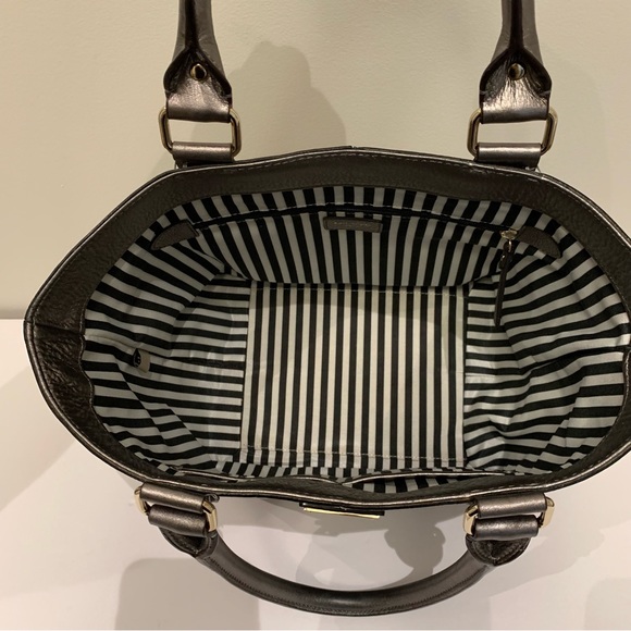 Kate Spade Metallic Pewter Double Handle Open Tote Bag, Silver Tone Hardware - Picture 7 of 15